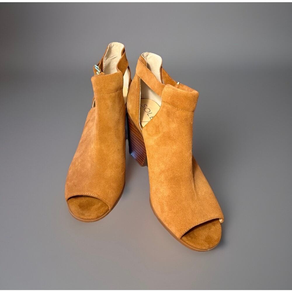 Sole Society Caprica Suede Peep Toe Ankle Booties Women’s Size 9 Camel